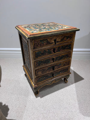 Small Wood Carved Painted Chest of Drawers