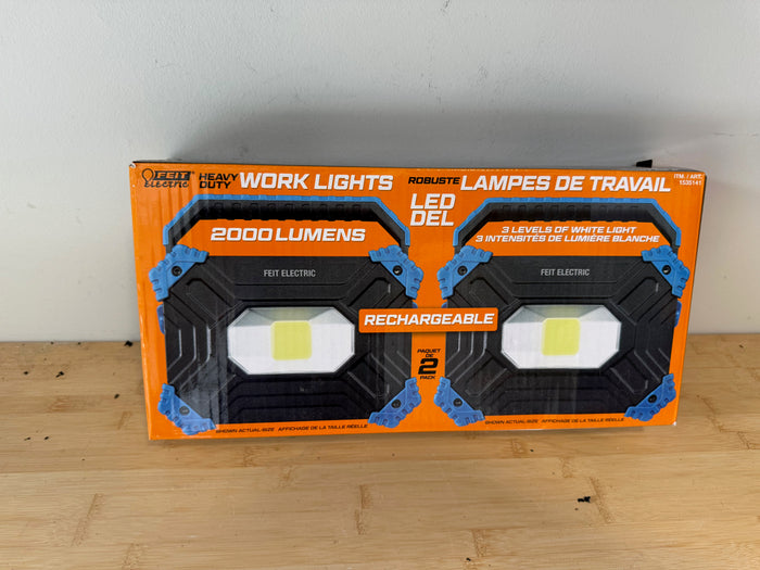 BRAND NEW Feit Electric Heavy Duty LED Rechargeable Work Light - 2000 Lumens, 2 Pack