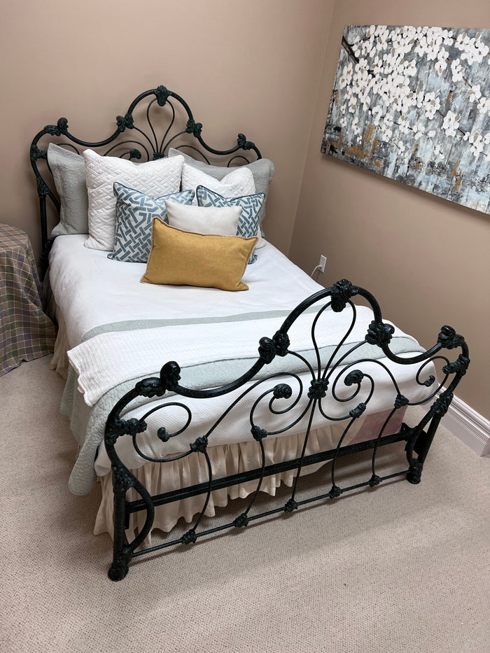 Vintage Green Metal Bed Frame- Queen