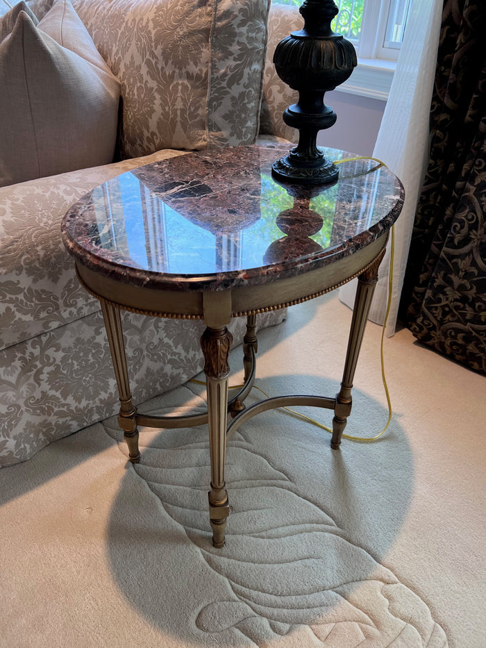 Vintage Oval Marble Top Accent Table