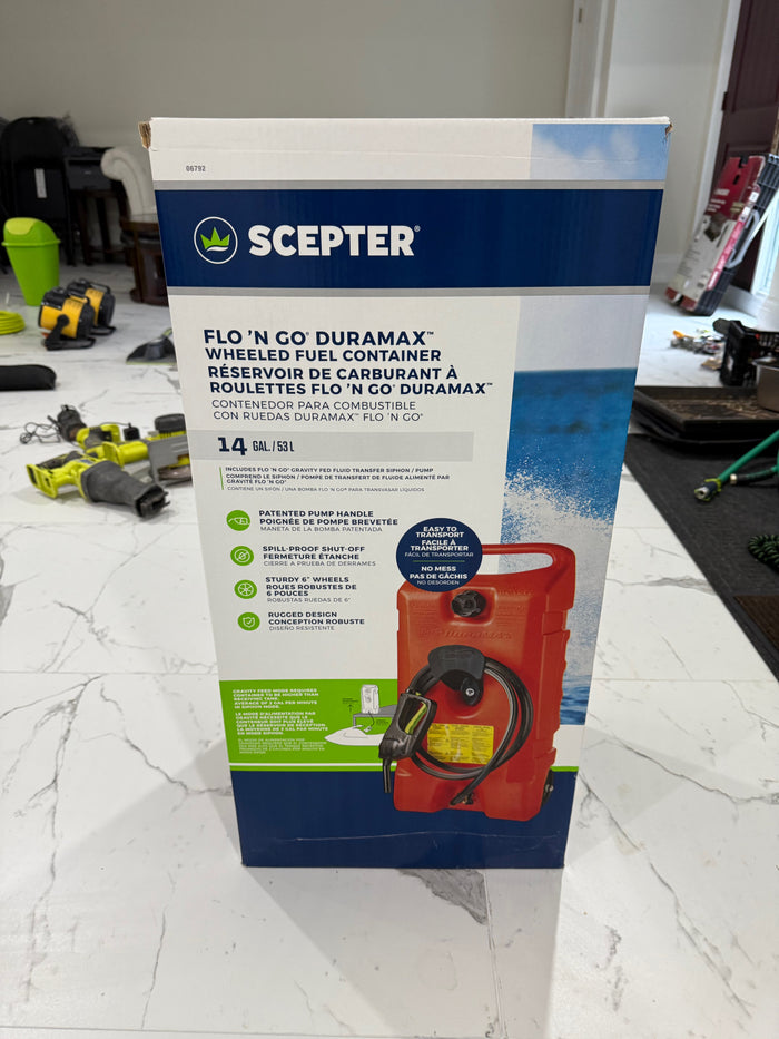 BRAND NEW Scepter 14 gl/53L FLO N GO Duramax Wheeled Fuel Container