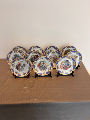 11 Jegou Porcelaine De Limoges Fairy Tales Collector Plates on Stands