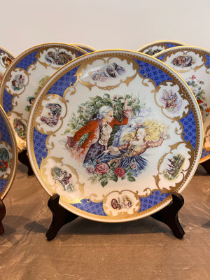 11 Jegou Porcelaine De Limoges Fairy Tales Collector Plates on Stands