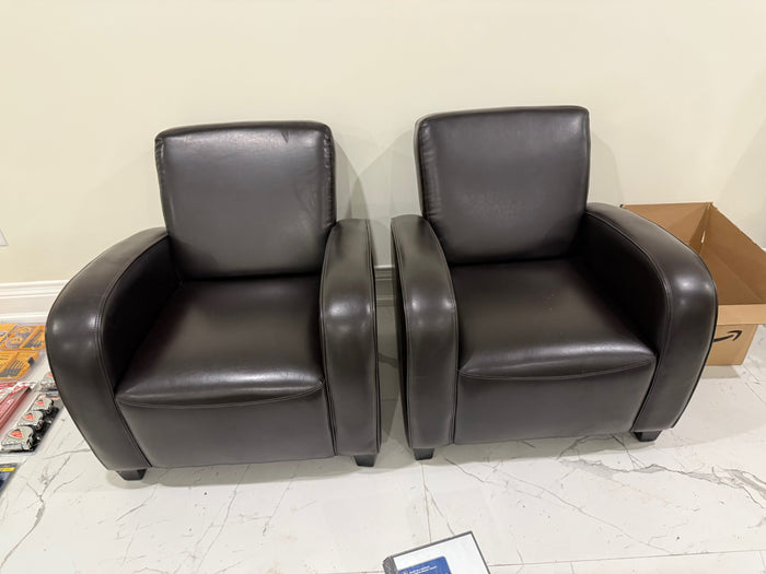 Pair of Brown Faux Leather Lounge Chairs
