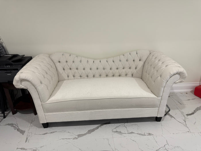 Beige/Cream Upholstered Tufted Sofa