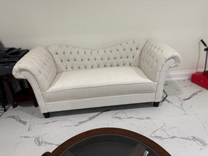 Beige/Cream Upholstered Tufted Sofa