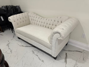 Beige/Cream Upholstered Tufted Sofa