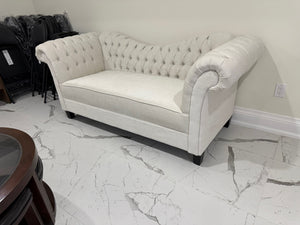Beige/Cream Upholstered Tufted Sofa