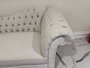 Beige/Cream Upholstered Tufted Sofa