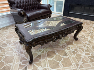 Cosmos Furniture Vanessa Brown Leather Traditional Style Coffee Table