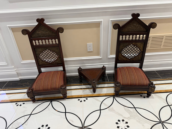 Pair of Traditional Style Low Pida Chairs + Small Table