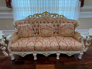 Ornate Hand Painted Frame Tufted Sofa
