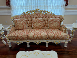 Ornate Hand Painted Frame Tufted Sofa