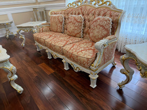 Ornate Hand Painted Frame Tufted Sofa