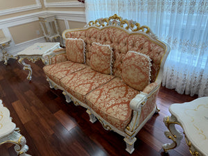 Ornate Hand Painted Frame Tufted Sofa