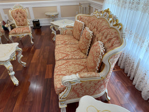 Ornate Hand Painted Frame Tufted Sofa