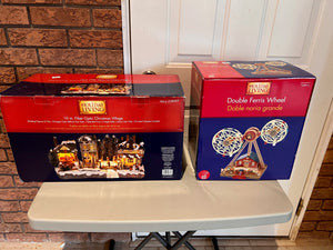 Mr. Christmas Holiday Living- "Double Ferris Wheel" + "10 in. Fiber Optic Christmas Village"