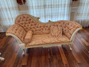 Ornate Hand Painted Frame Tufted Chaise
