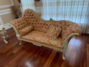 Ornate Hand Painted Frame Tufted Chaise