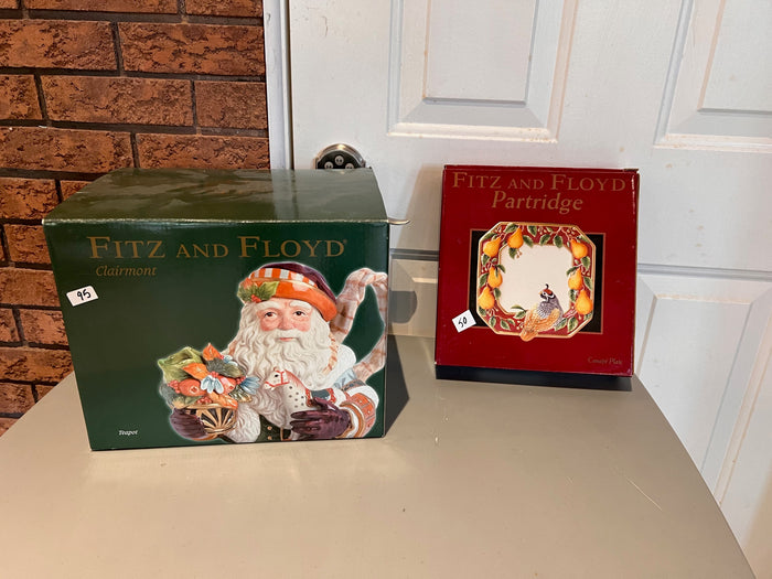 Fitz and Floyd Clairmont Teapot + Partridge Canape Plate