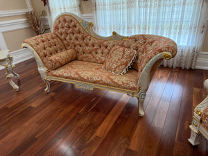 Ornate Hand Painted Frame Tufted Chaise
