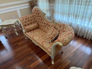 Ornate Hand Painted Frame Tufted Chaise