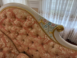 Ornate Hand Painted Frame Tufted Chaise