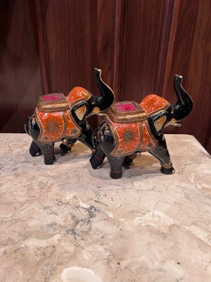 Pair of Decorative Metal Painted Elephants