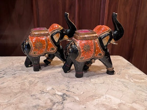 Pair of Decorative Metal Painted Elephants