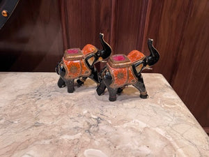 Pair of Decorative Metal Painted Elephants