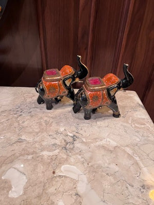 Pair of Decorative Metal Painted Elephants