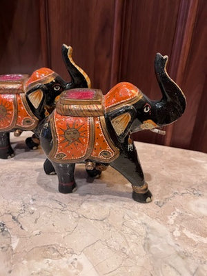 Pair of Decorative Metal Painted Elephants