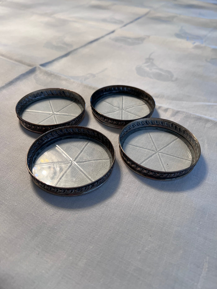 4 Cut Crystal and Sterling Silver Rim Coasters