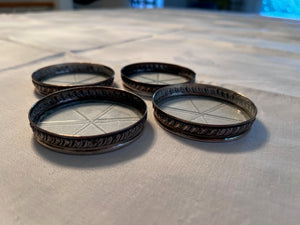 4 Cut Crystal and Sterling Silver Rim Coasters