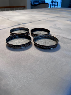 4 Cut Crystal and Sterling Silver Rim Coasters