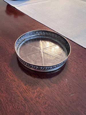 4 Cut Crystal and Sterling Silver Rim Coasters