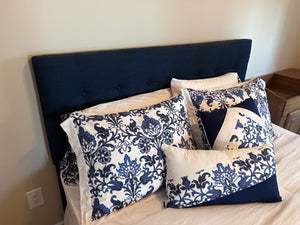 Blue Upholstered Tufted Headboard- Queen