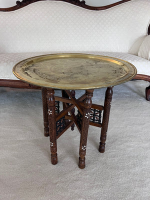 Round Brass Top Tray Table
