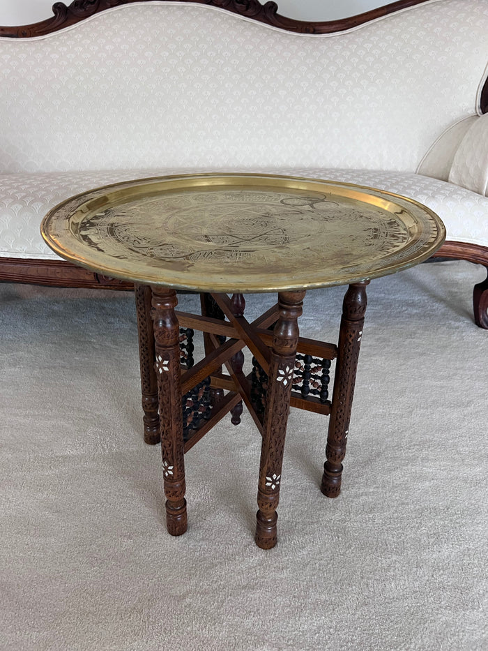 Round Brass Top Tray Table