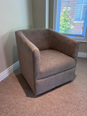 Beige Upholstered Barrel Swivel Chair