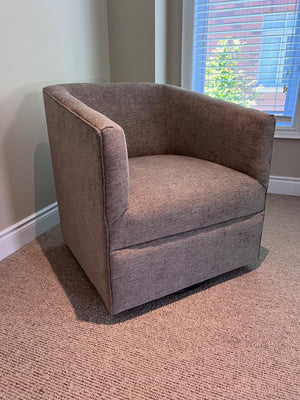 Beige Upholstered Barrel Swivel Chair