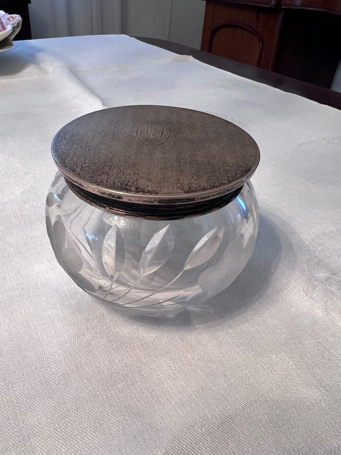 Elegant Crystal Dresser Jar with Sterling Silver Lid