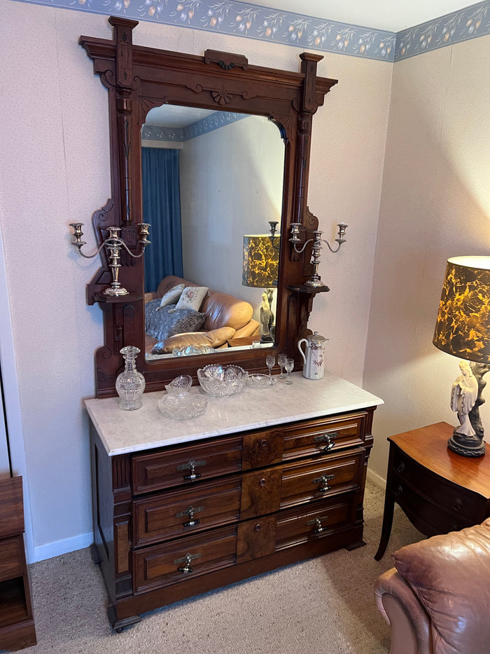 Beautiful Antique Victorian Marble Top Dresser with mirror