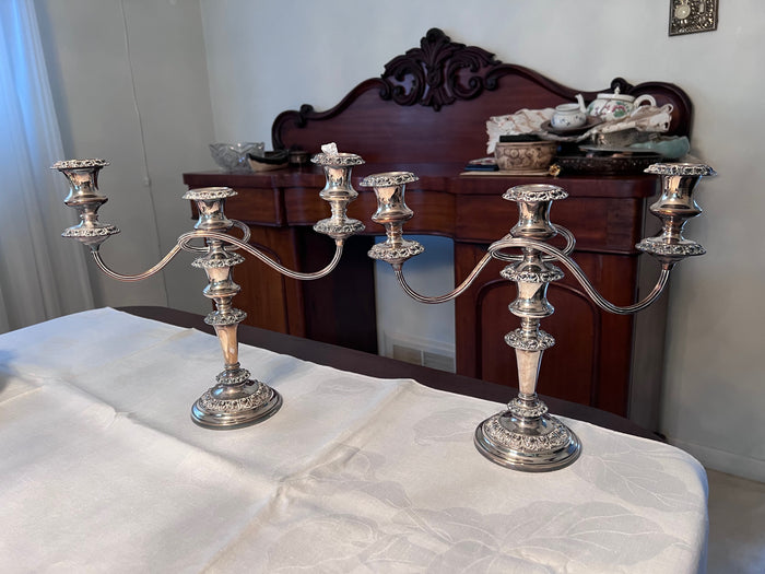 Pair of 3-light silverplated candle holders, made in England