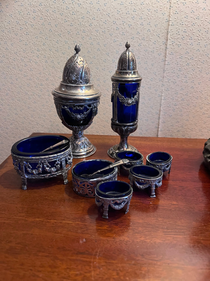ANTIQUE GERMAN .800 SILVER COBALT BLUE GLASS LINER LOT