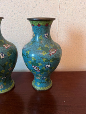 Pair of Chinese Teal cloisonne Vases