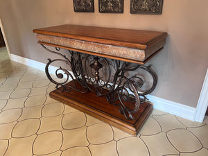Ornate Wood with Metal Design Console Table