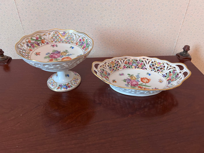 Dresden Schumann Bavaria Reticulated Bowl and Compote