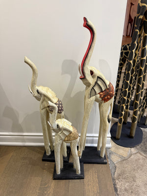 3 Hand-Carved Wooden Elephant Sculptures, Made in Indonesia