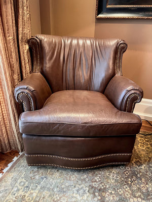 Hancock & Moore Brown Leather Swivel Chair